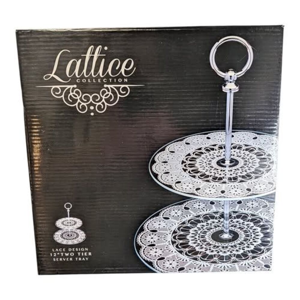 Godinger Studio Silversmiths 12" Two-Tier Lace Design Server, NIB, Vintage